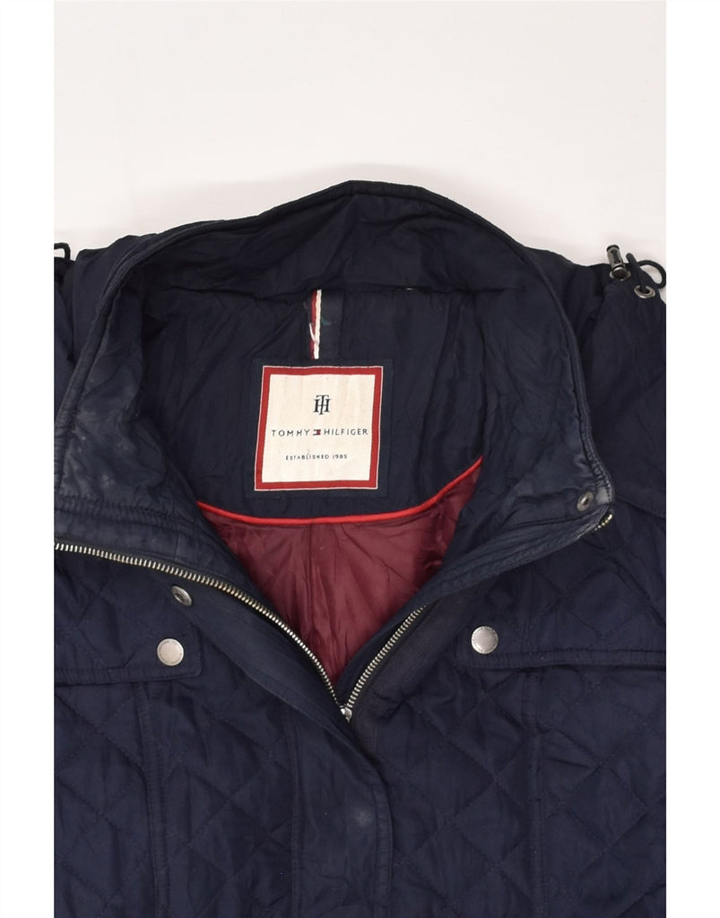 TOMMY HILFIGER Womens Hooded Quilted Jacket UK 18 XL Navy Blue Polyester | Vintage Tommy Hilfiger | Thrift | Second-Hand Tommy Hilfiger | Used Clothing | Messina Hembry 