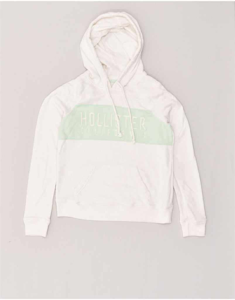 HOLLISTER Womens Graphic Hoodie Jumper UK 12 Medium White Colourblock | Vintage Hollister | Thrift | Second-Hand Hollister | Used Clothing | Messina Hembry 