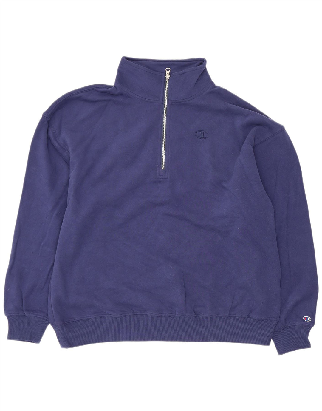 Champion Womens Oversized Zip Neck Sweatshirt Jumper UK 14 Medium Navy Blue