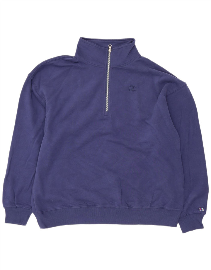 Champion Womens Oversized Zip Neck Sweatshirt Jumper UK 14 Medium Navy Blue