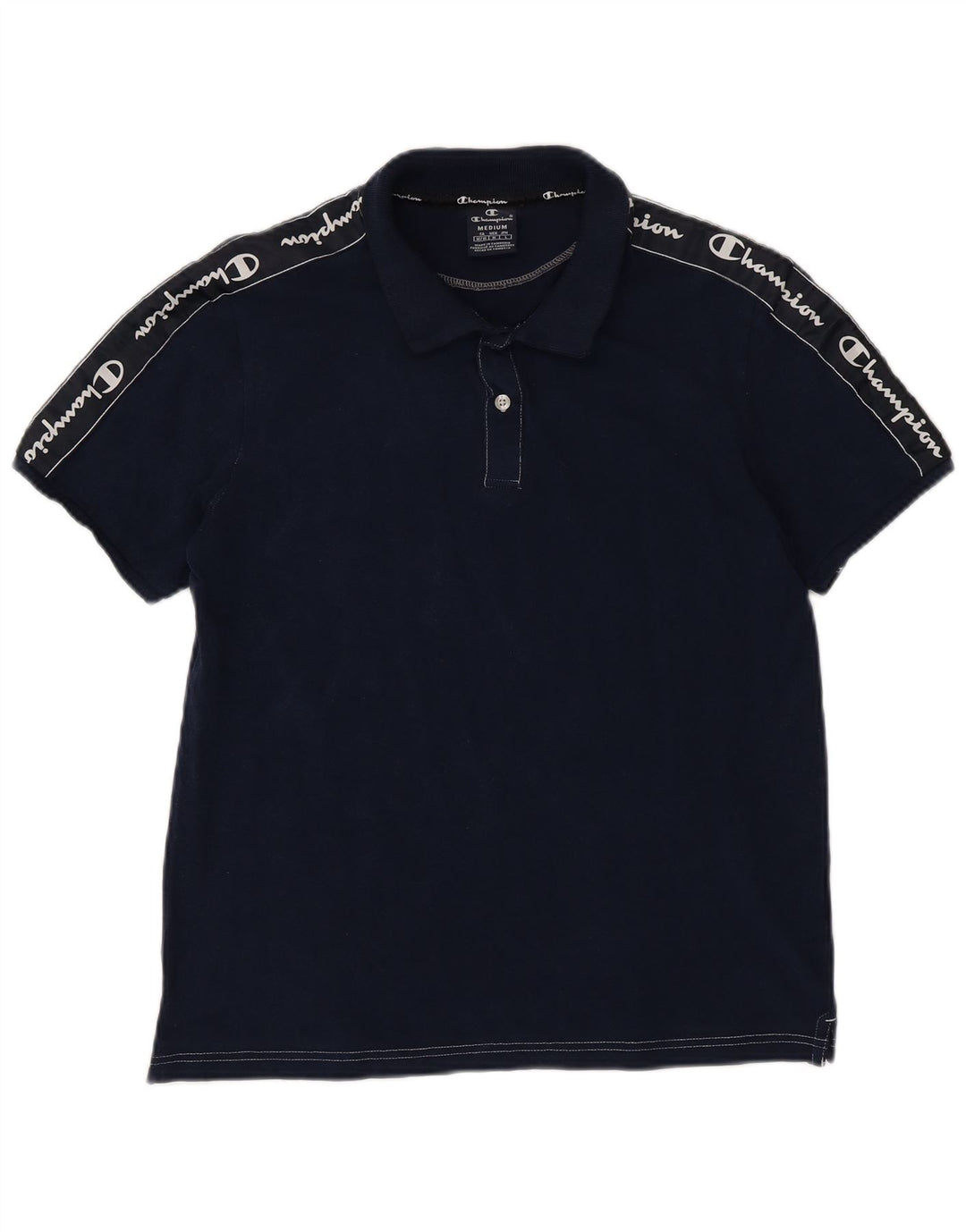 CHAMPION Mens Graphic Polo Shirt Medium Navy Blue Cotton