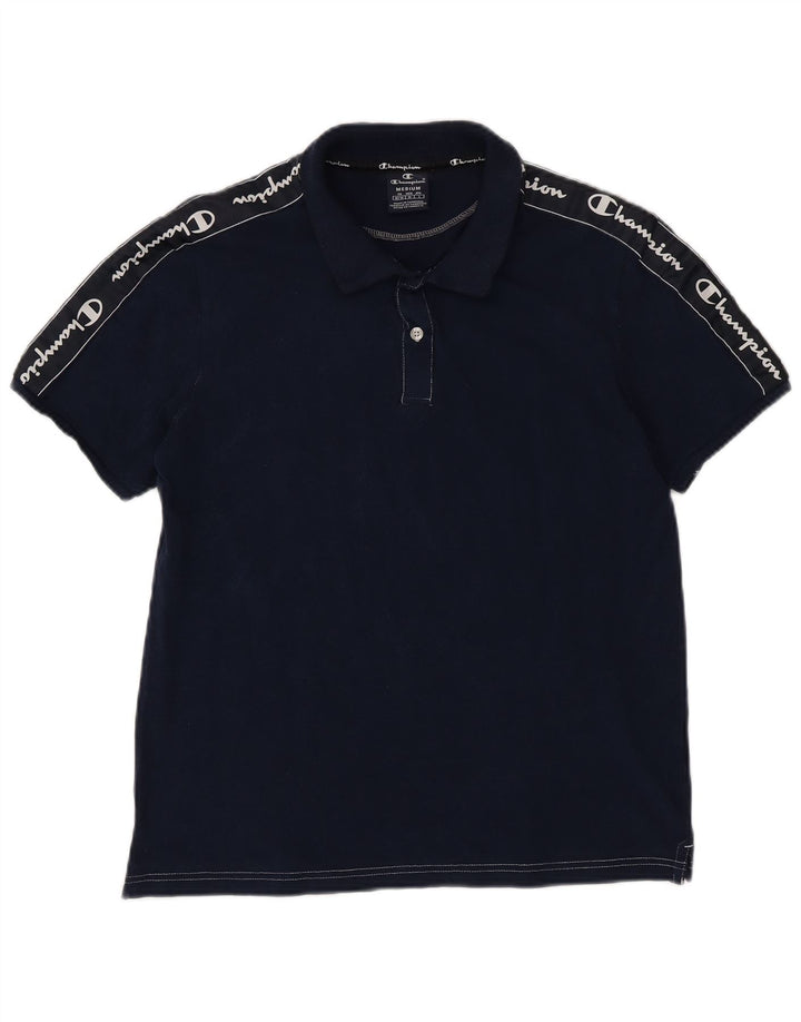CHAMPION Mens Graphic Polo Shirt Medium Navy Blue Cotton