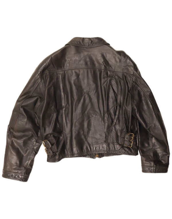 Vintage Womens Crop Leather Jacket IT 52 2XL Black Leather