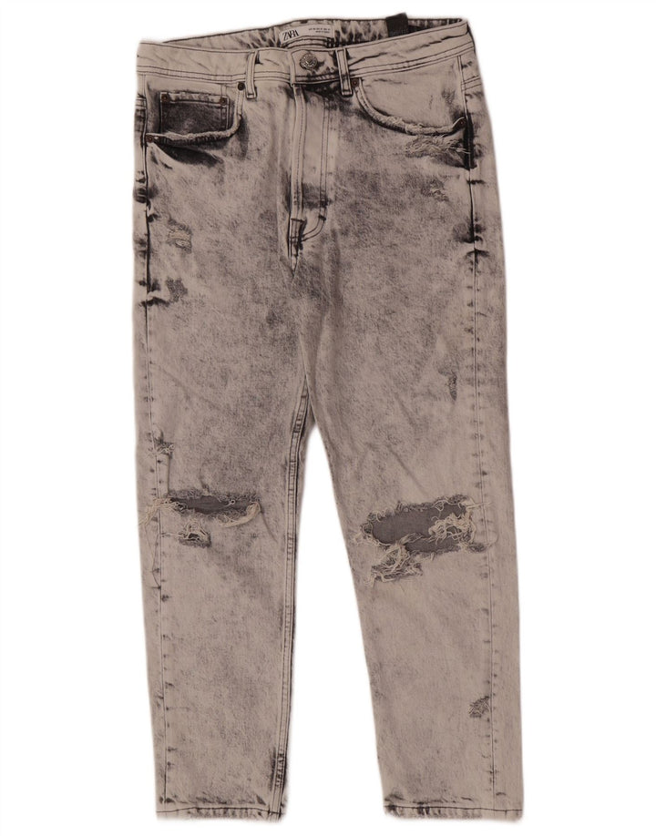 Zara Mens Distressed Tapered Jeans EU 40 Medium W31 L26 Grey Cotton