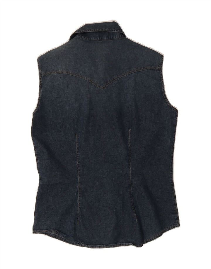 SISLEY Womens Sleeveless Denim Shirt UK 14 Large Blue Vintage Sisley and Second-Hand Sisley from Messina Hembry 