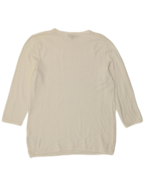 Warehouse Womens Crew Neck Jumper Sweater UK 12 Medium Off White Viscose