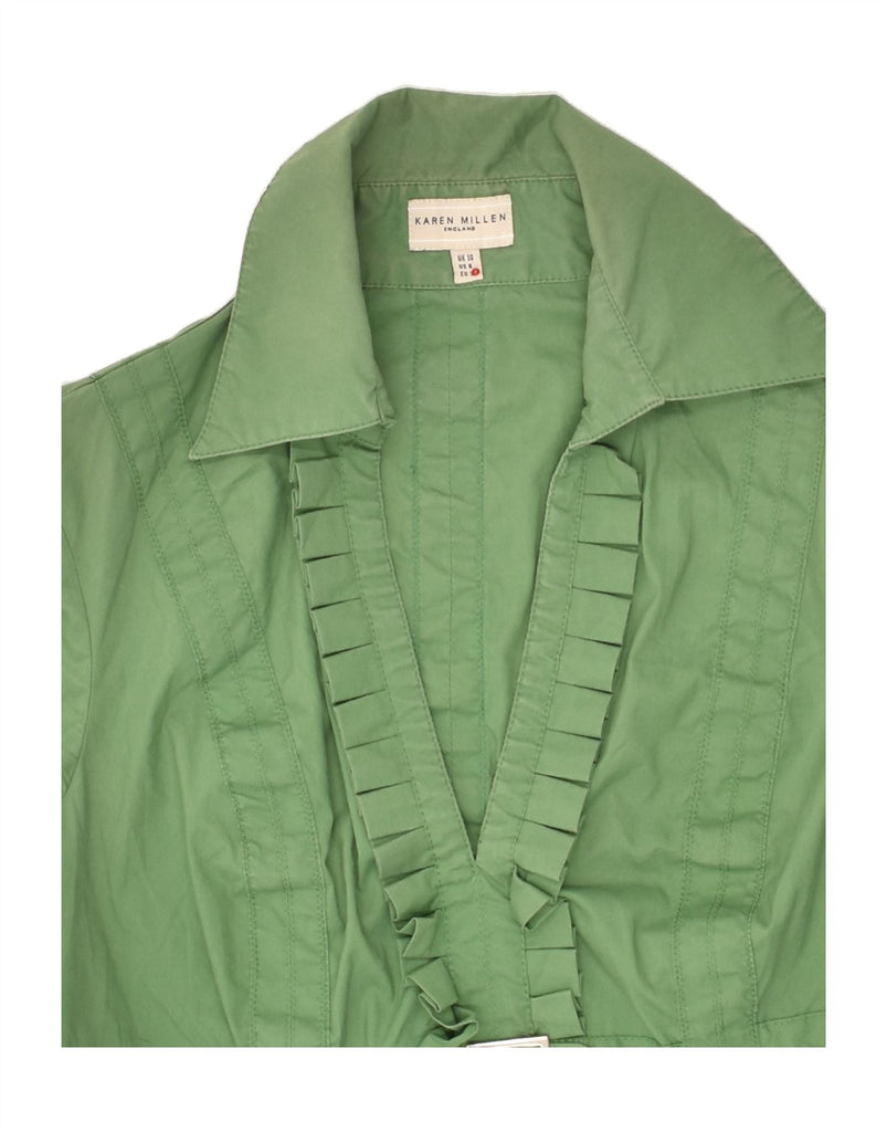 KAREN MILLEN Womens Pullover Shirt UK 10 Small Green Cotton | Vintage Karen Millen | Thrift | Second-Hand Karen Millen | Used Clothing | Messina Hembry 