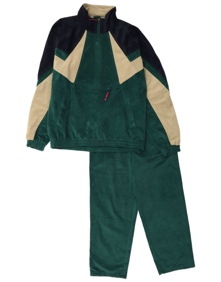 MC KEE'S Mens Velour Full Tracksuit Medium  Green Colourblock Polyester