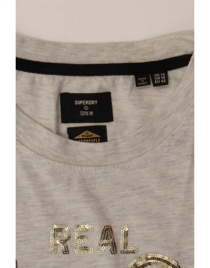 Superdry Womens Graphic T-Shirt Top UK 14 Large Grey