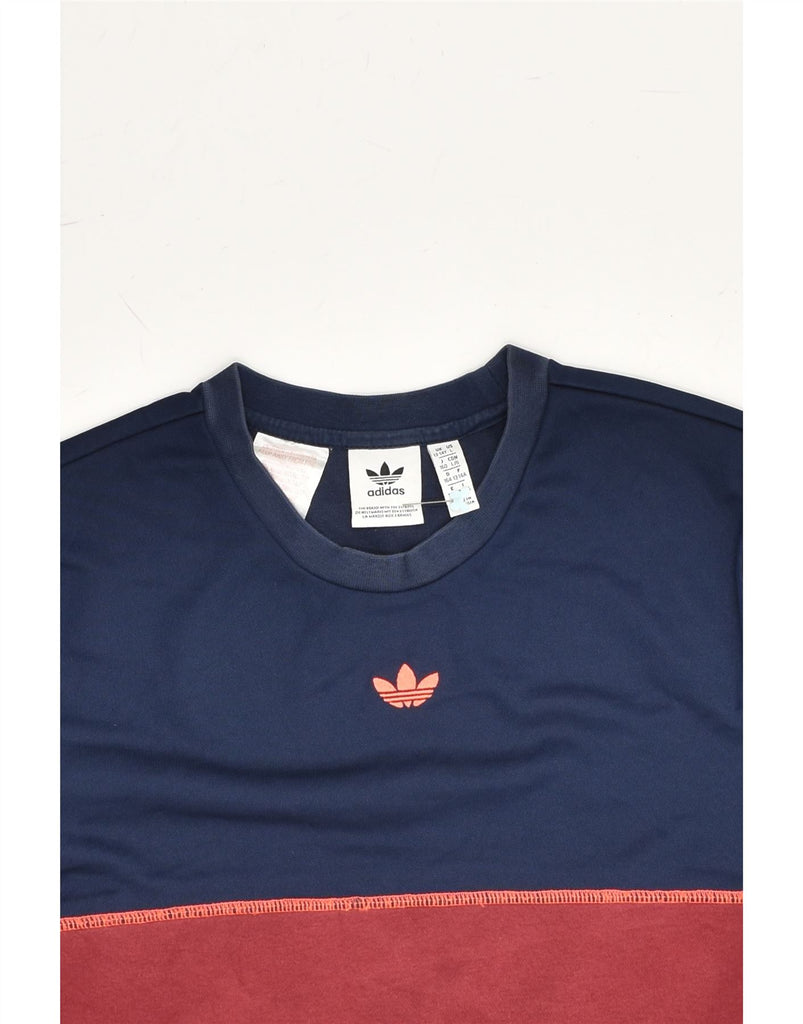 ADIDAS Boys Sweatshirt Jumper 13-14 Years Navy Blue Colourblock Cotton | Vintage Adidas | Thrift | Second-Hand Adidas | Used Clothing | Messina Hembry 