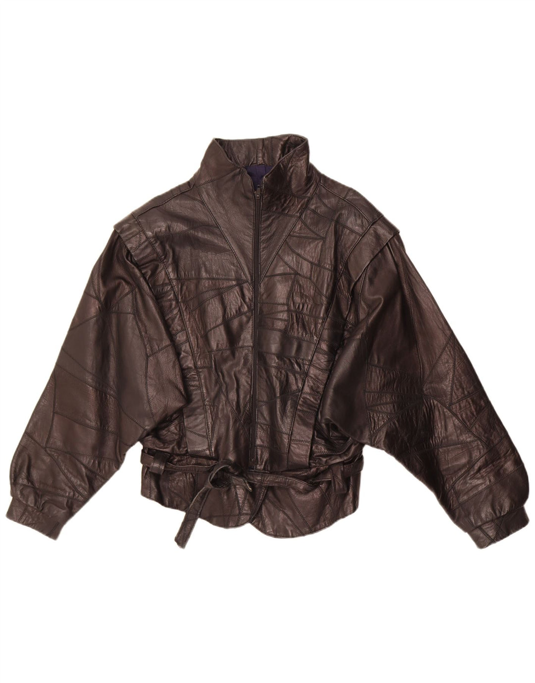 Vintage Womens Leather Jacket UK 12 Medium Black Patchwork