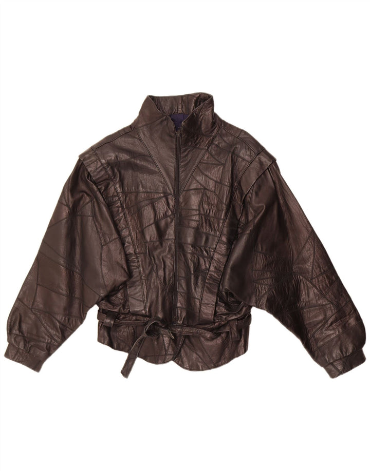 Vintage Womens Leather Jacket UK 12 Medium Black Patchwork