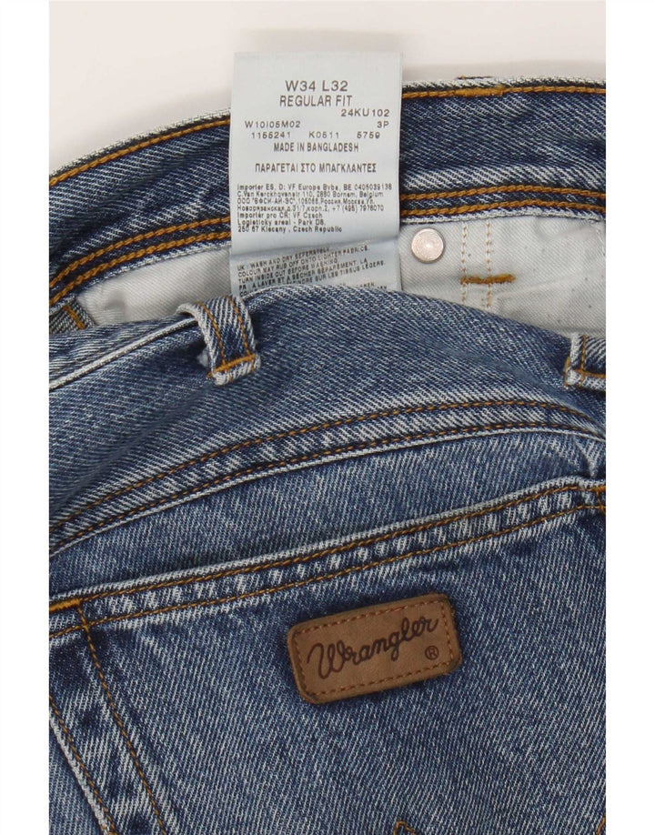 Wrangler Mens Regular Fit Straight Jeans W34 L32 Blue Cotton