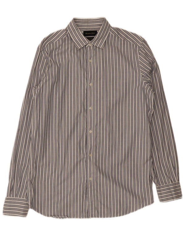 Massimo Dutti Mens Shirt Medium White Striped Cotton