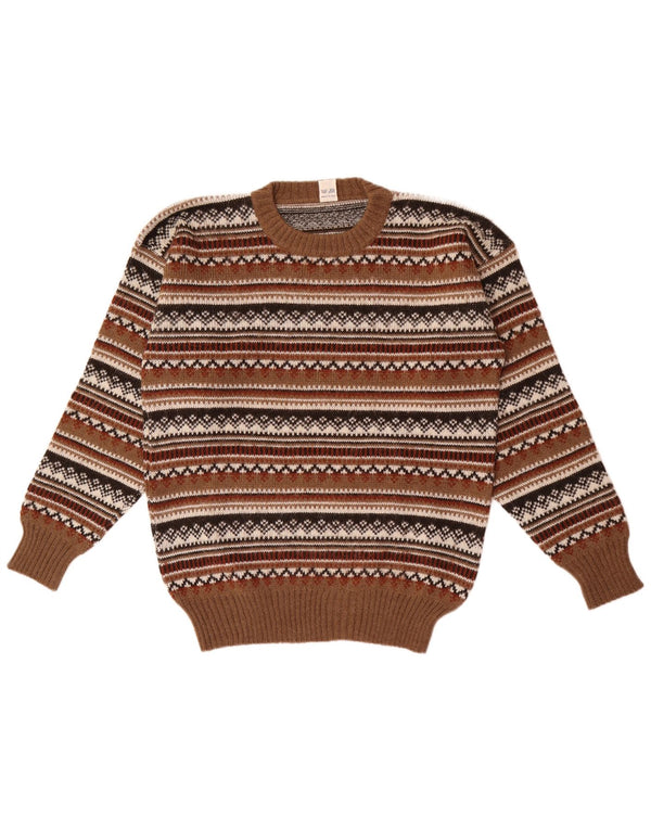 Vintage Mens Crew Neck Jumper Sweater IT 50 Medium Brown Fair Isle