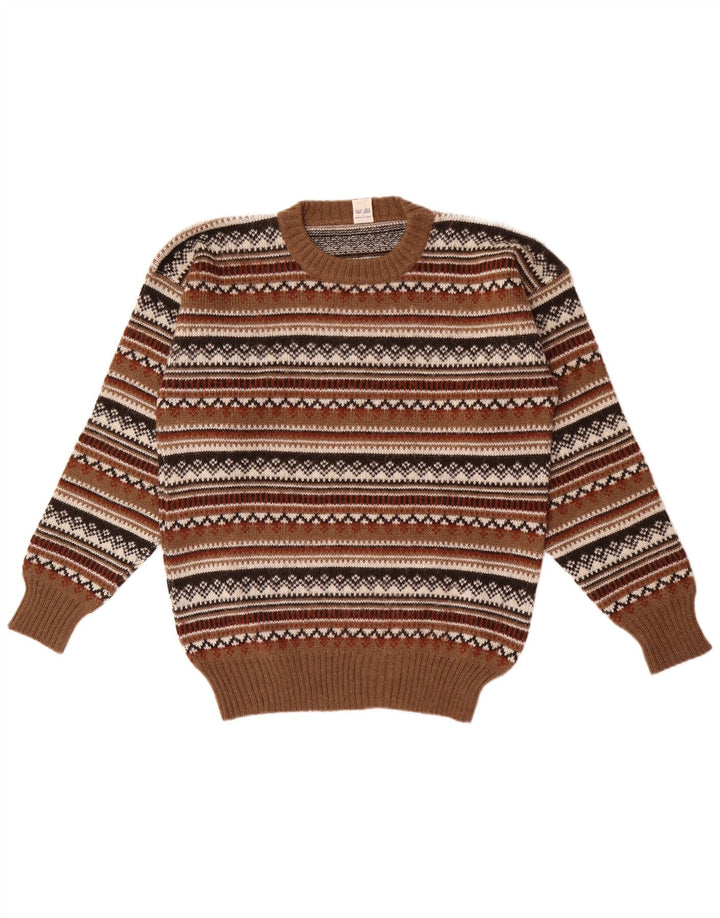 Vintage Mens Crew Neck Jumper Sweater IT 50 Medium Brown Fair Isle