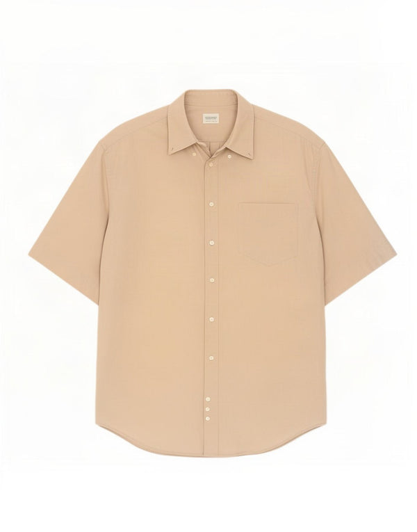 Benetton Mens Short Sleeve Shirt XL Beige Cotton