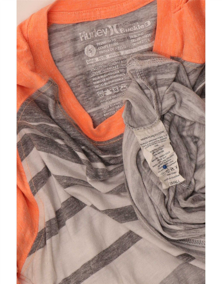 Hurley Womens Premium Fit Top 3/4 Sleeve UK 10 Small Grey Striped Polyester