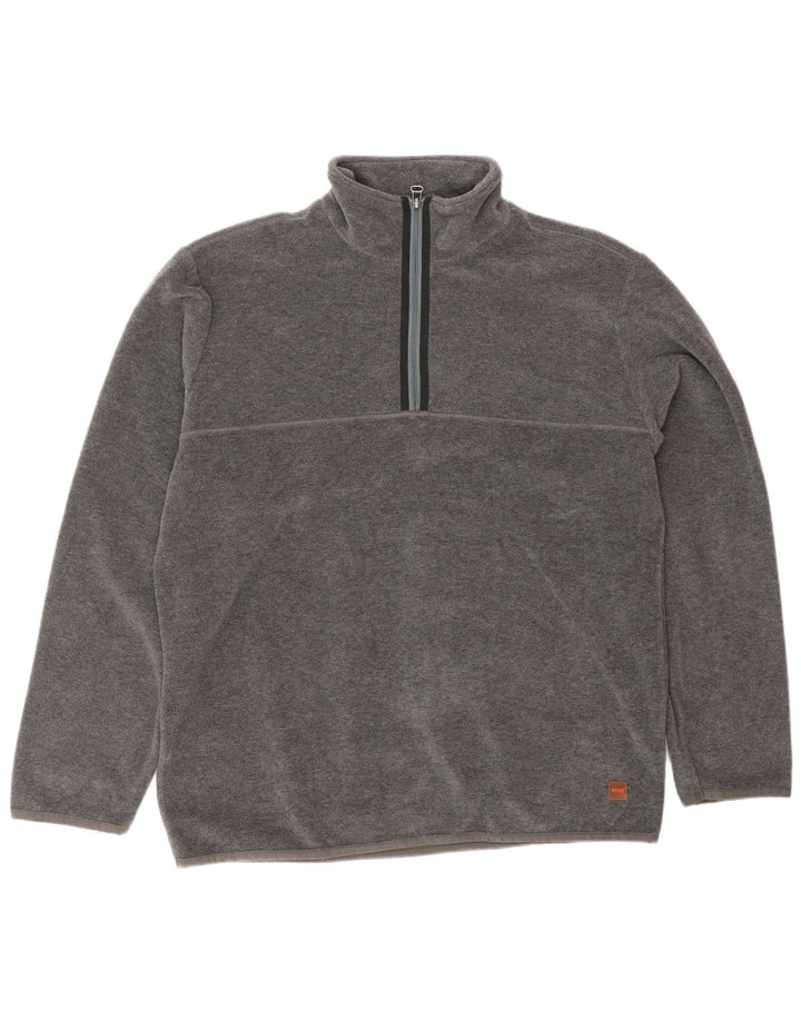 Hugo Boss Mens Zip Neck Fleece Jumper Large Grey Polyester
