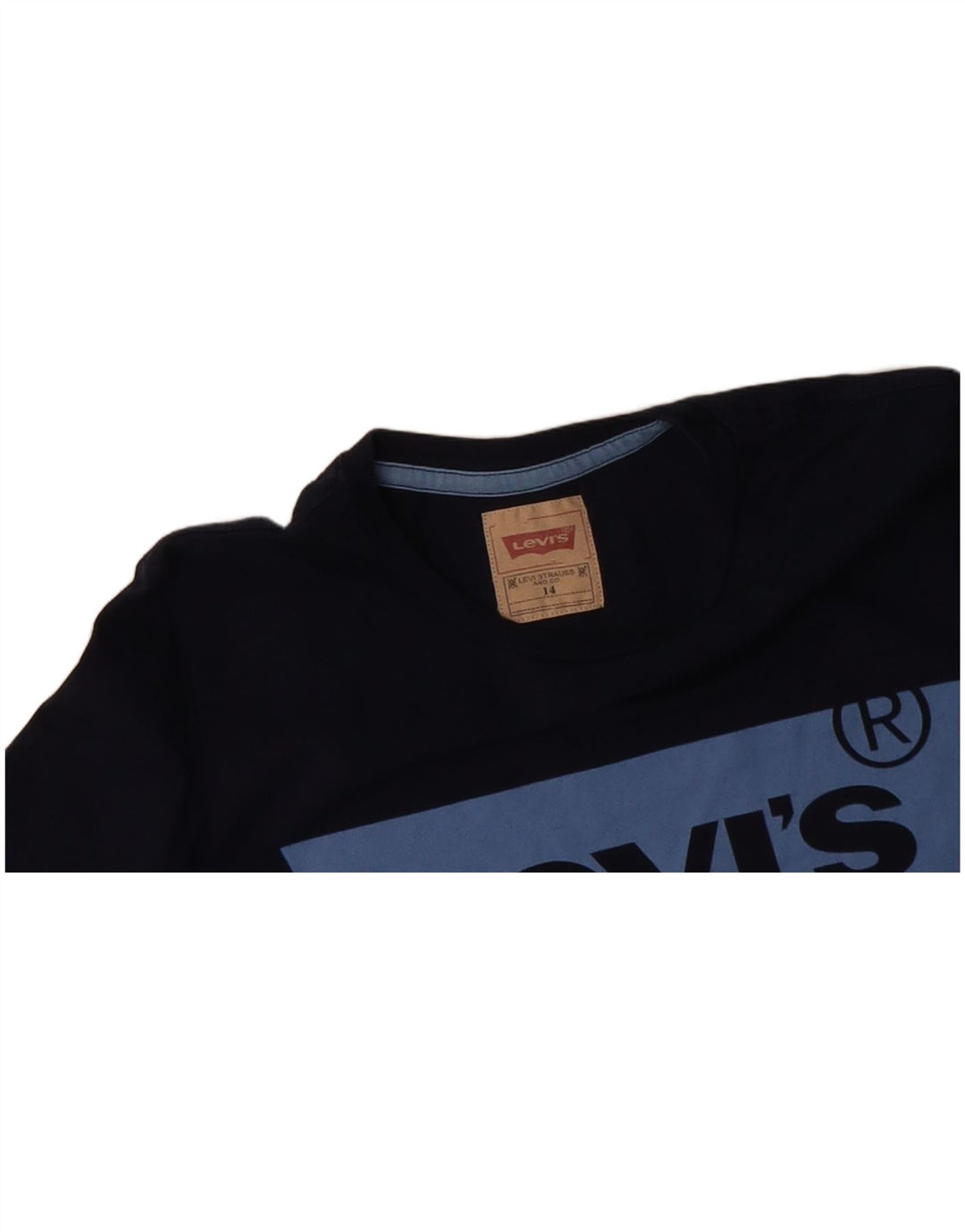 LEVI'S Boys Graphic Top Long Sleeve 13-14 Years Navy Blue Cotton