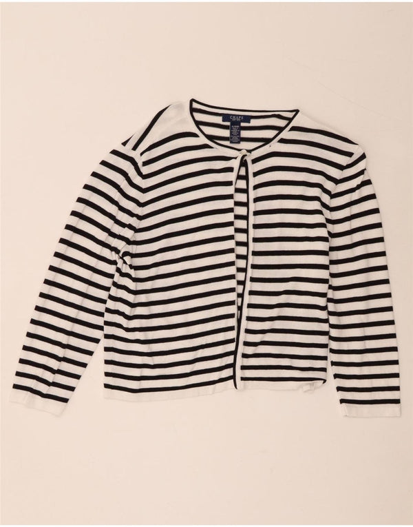 Chaps Womens Crop Cardigan Sweater UK 18 XL Black Striped Cotton