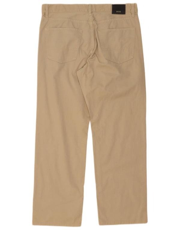Hugo Boss Mens Straight Casual Trousers W36 L32 Beige Cotton