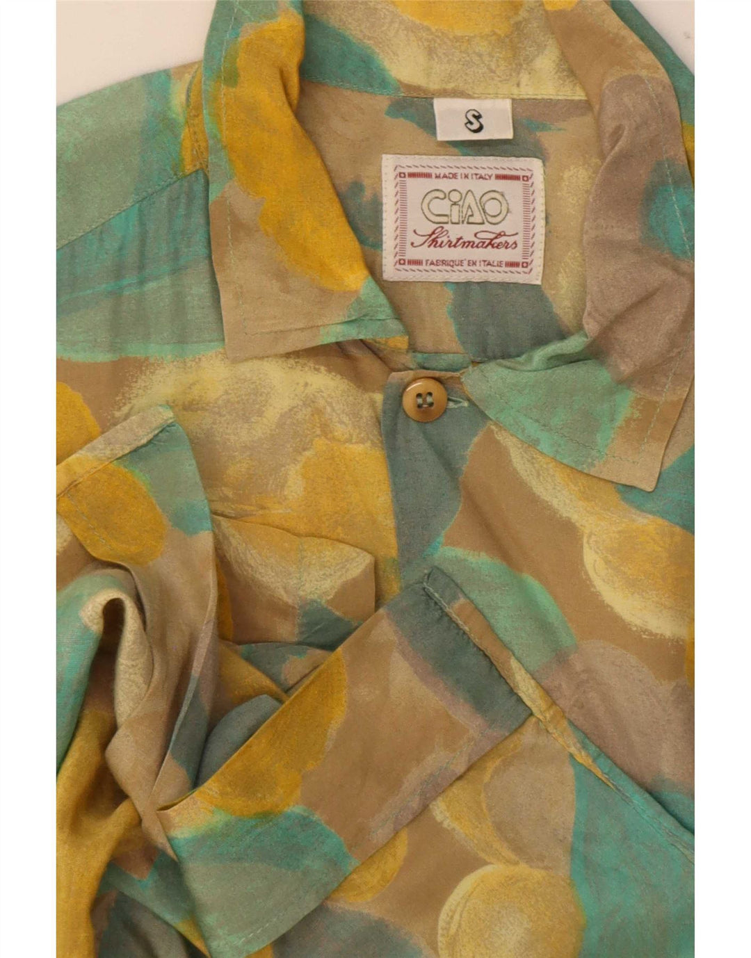 Ciao Mens Short Sleeve Shirt Small Yellow Floral