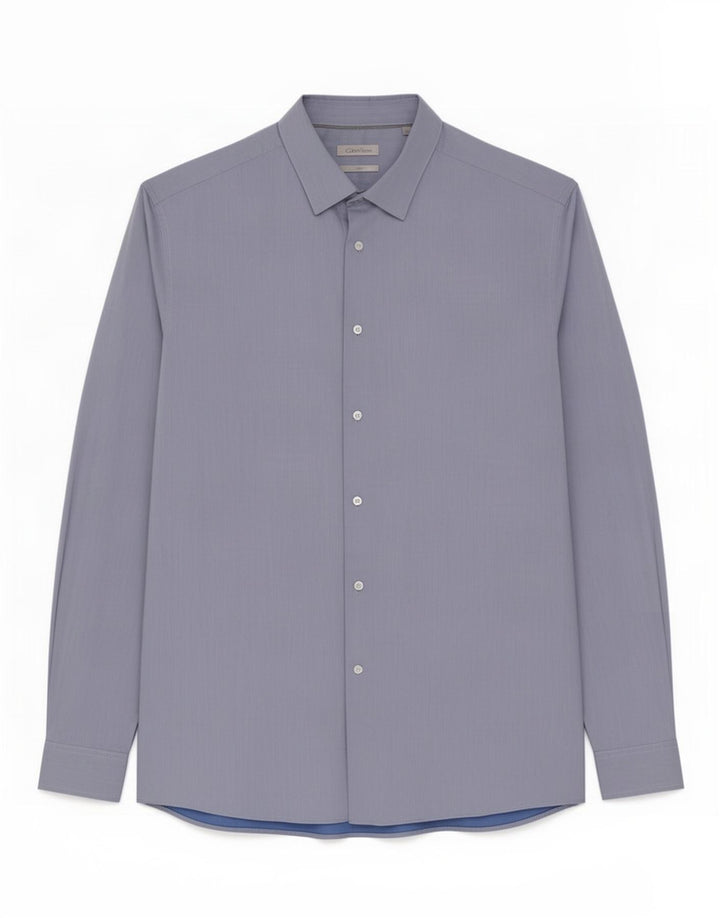 Calvin Klein Mens Fitted Shirt Size 43 Large Blue Cotton
