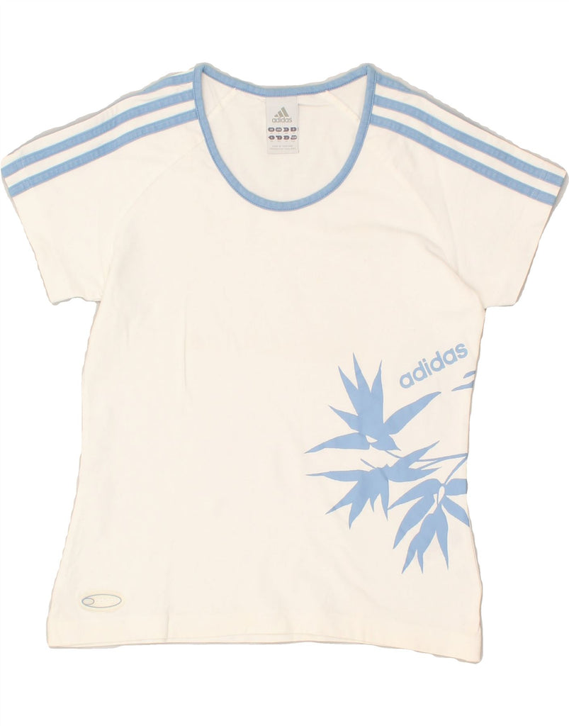 ADIDAS Womens Crop Graphic T-Shirt Top UK 10 Small White Cotton | Vintage Adidas | Thrift | Second-Hand Adidas | Used Clothing | Messina Hembry 