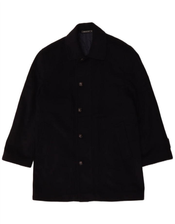 Vintage Mens Loose Fit Overcoat IT 46 Small Navy Blue Wool