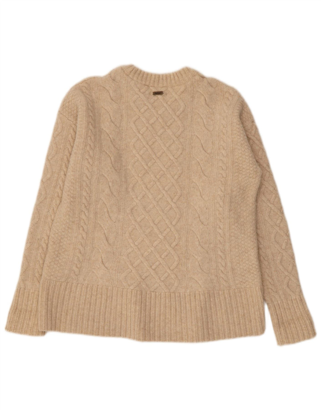 Barbour Womens Crew Neck Jumper Sweater UK 10 Small Beige Wool
