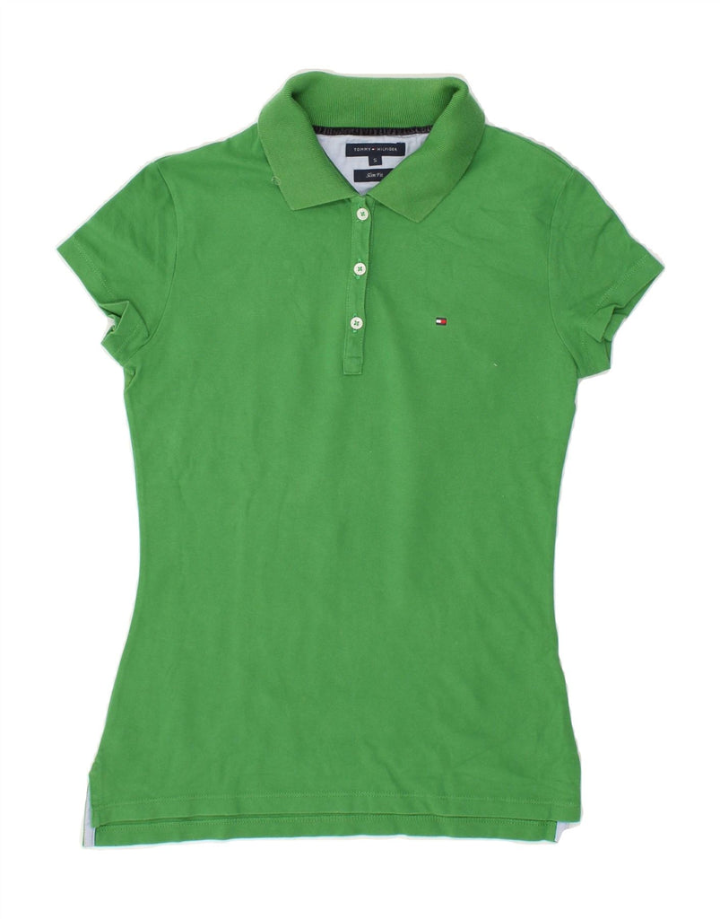 TOMMY HILFIGER Womens Slim Fit Polo Shirt UK 8 Small Green Cotton | Vintage Tommy Hilfiger | Thrift | Second-Hand Tommy Hilfiger | Used Clothing | Messina Hembry 