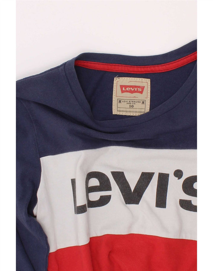 Levi's Boys Graphic Top Long Sleeve 9-10 Years Navy Blue Colourblock