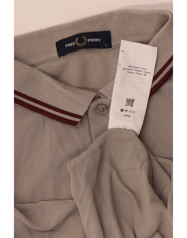 Fred Perry Mens Polo Shirt Large Grey Striped Cotton