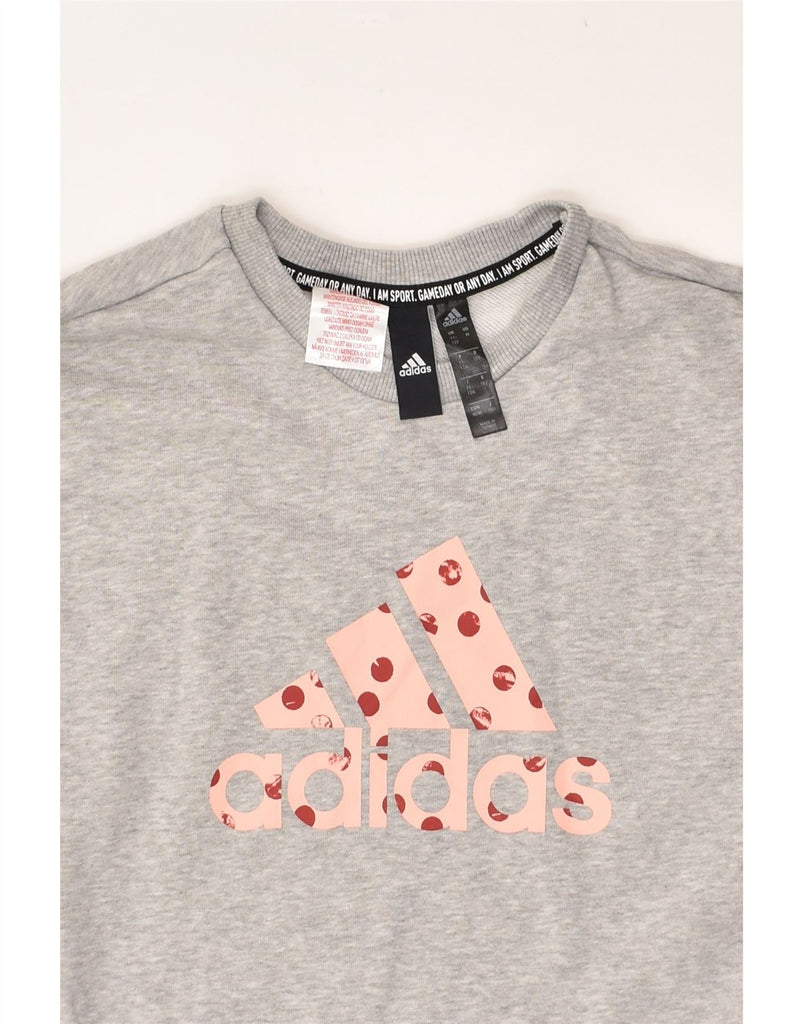 ADIDAS Girls Graphic Sweatshirt Jumper 11-12 Years Grey Cotton | Vintage Adidas | Thrift | Second-Hand Adidas | Used Clothing | Messina Hembry 