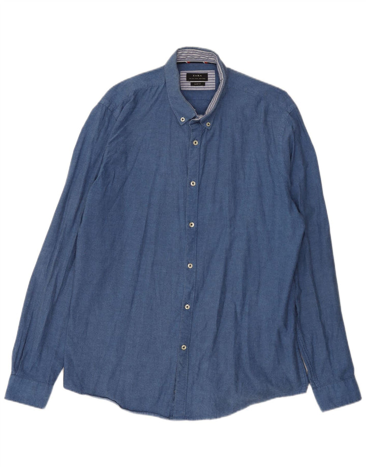 Zara Mens Slim Fit Shirt Large Blue Cotton
