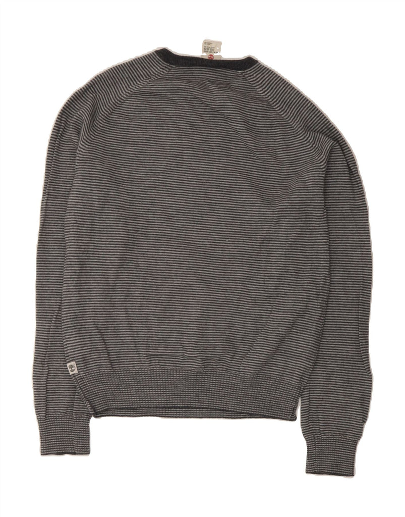 TIMBERLAND Mens Slim Fit Crew Neck Jumper Sweater XL Grey Pinstripe Wool Vintage Timberland and Second-Hand Timberland from Messina Hembry 