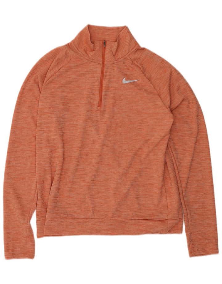 Nike Womens Dri Fit Zip Neck Pullover Tracksuit Top UK 14 Medium Orange
