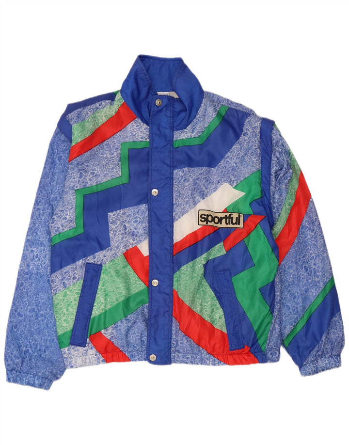 Vintage Mens Tracksuit Top Jacket XL Blue Geometric Polyester