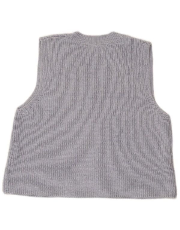 Zara Womens Crop Vest Tank Top UK 10 Small Blue Cotton