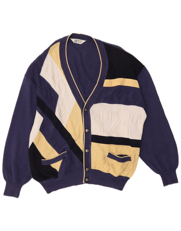 DALMINE Mens Cardigan Sweater IT 50 Medium Navy Blue Colourblock Cotton