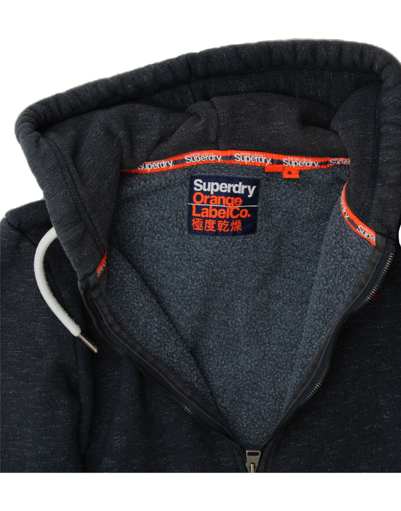 SUPERDRY Mens Zip Hoodie Sweater Small Navy Blue Flecked Cotton Vintage Superdry and Second-Hand Superdry from Messina Hembry 