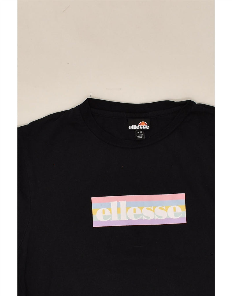 ELLESSE Womens Graphic T-Shirt Top UK 10 Small Black Cotton | Vintage Ellesse | Thrift | Second-Hand Ellesse | Used Clothing | Messina Hembry 