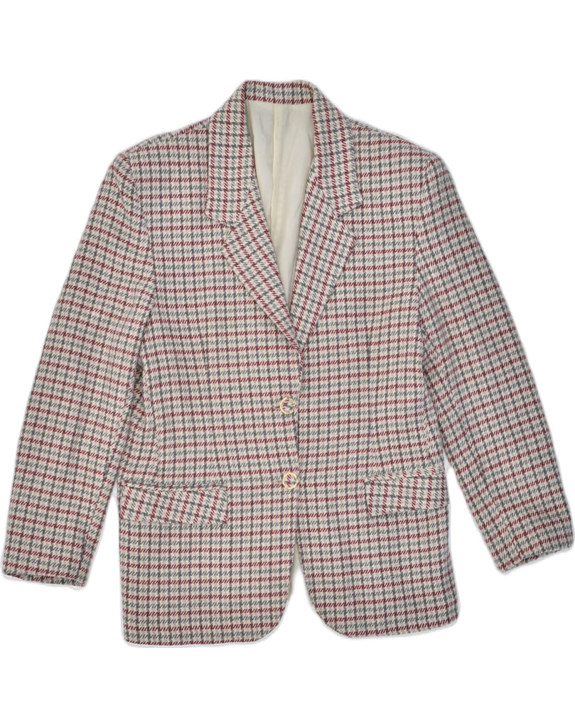 VINTAGE Womens 2 Button Blazer Jacket UK 14 Large Beige Check Wool | Vintage | Thrift | Second-Hand | Used Clothing | Messina Hembry 