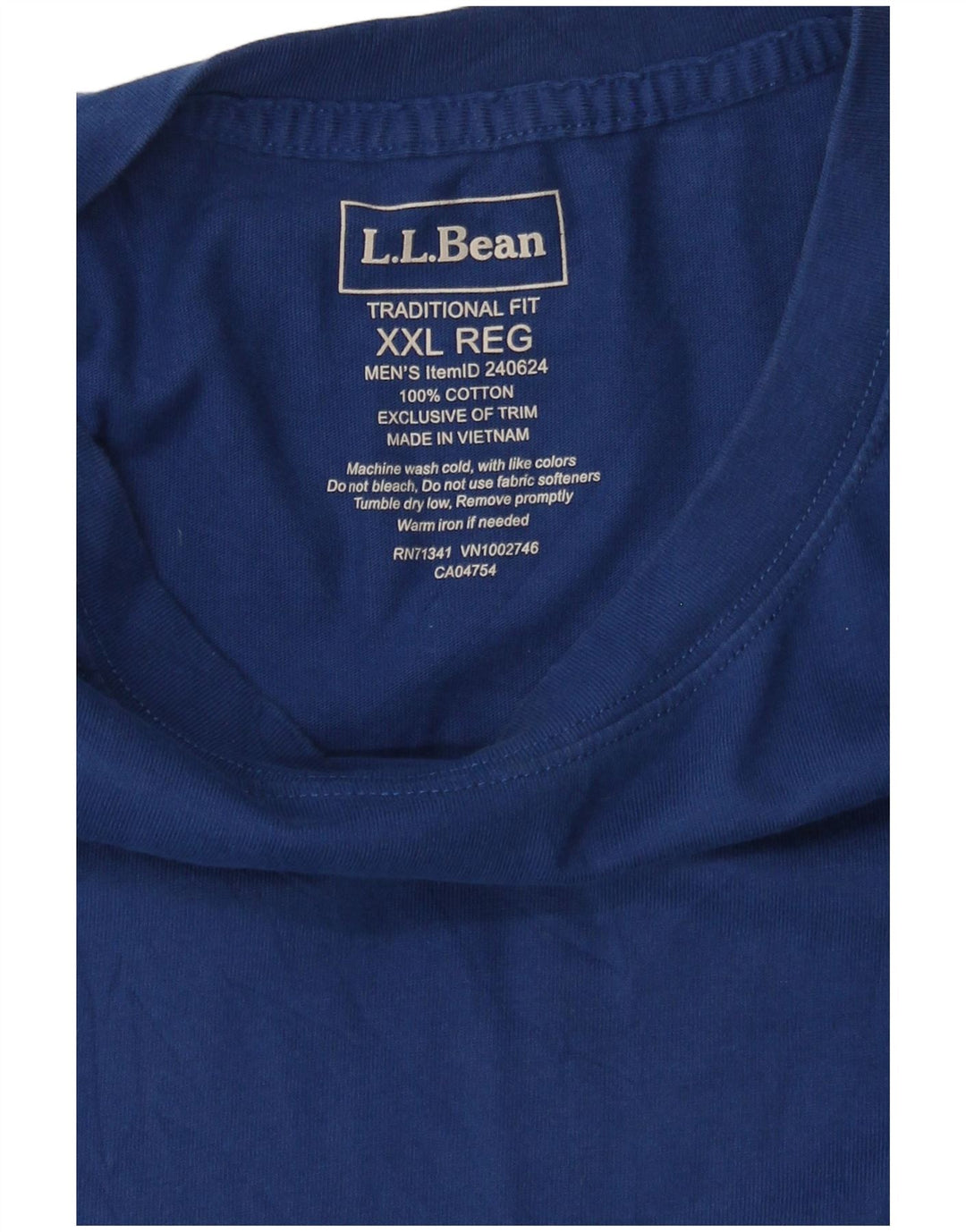 L.L.BEAN Mens Traditional Fit T-Shirt Top 2XL Blue Cotton