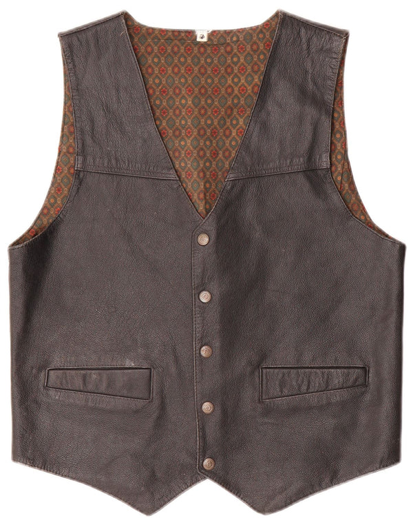 Vintage Mens Leather Waistcoat Small Black Leather