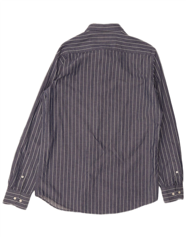 Massimo Dutti Mens Regular Fit Shirt Medium Navy Blue Striped Cotton
