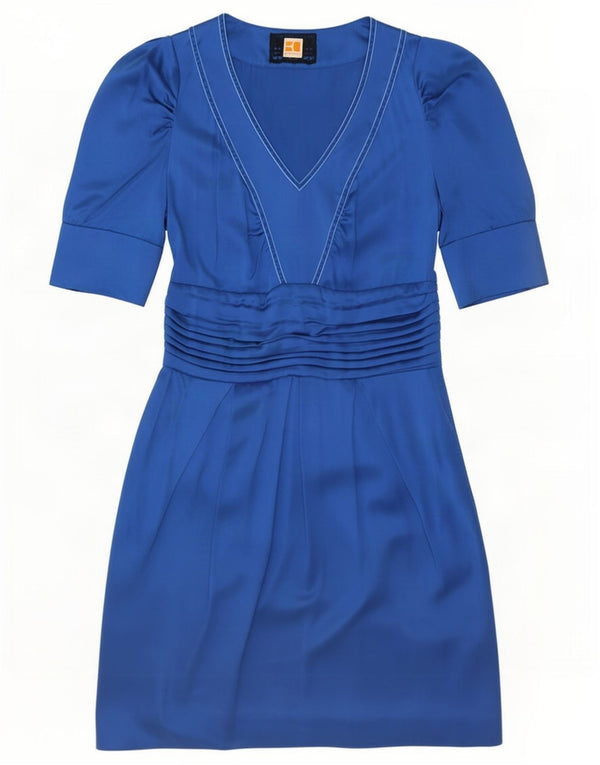 Hugo Boss Womens 3/4 Sleeve Sheath Dress UK 8 Small Blue Silk