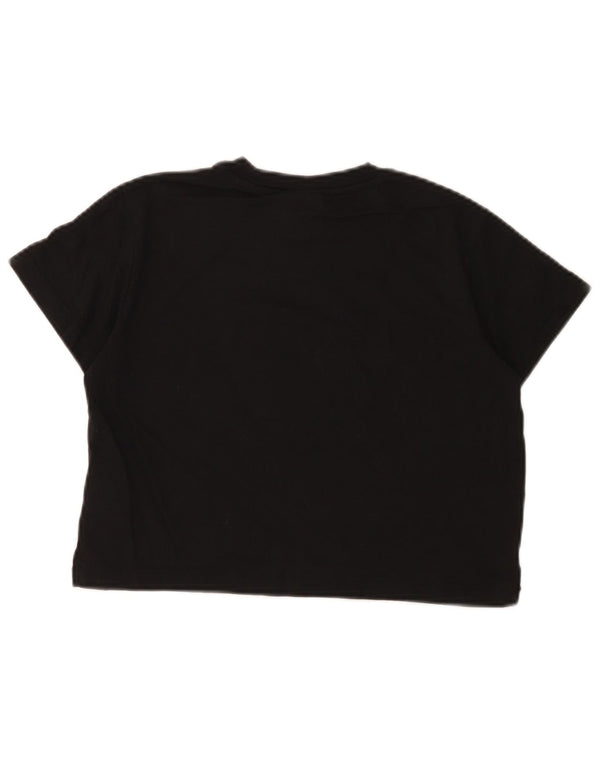 Champion Girls Crop Graphic T-Shirt Top 9-10 Years Medium Black Cotton