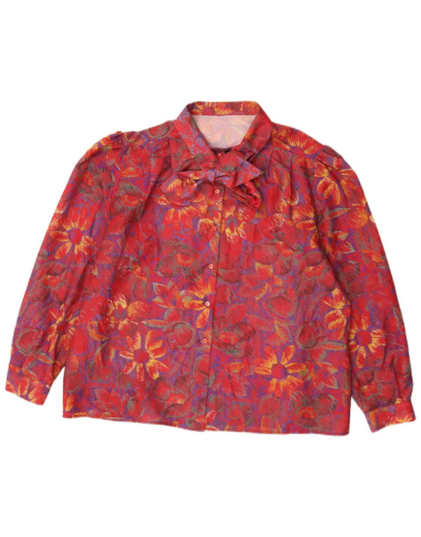 Vintage Womens Front Tie Shirt Blouse UK 20 2XL Red Floral